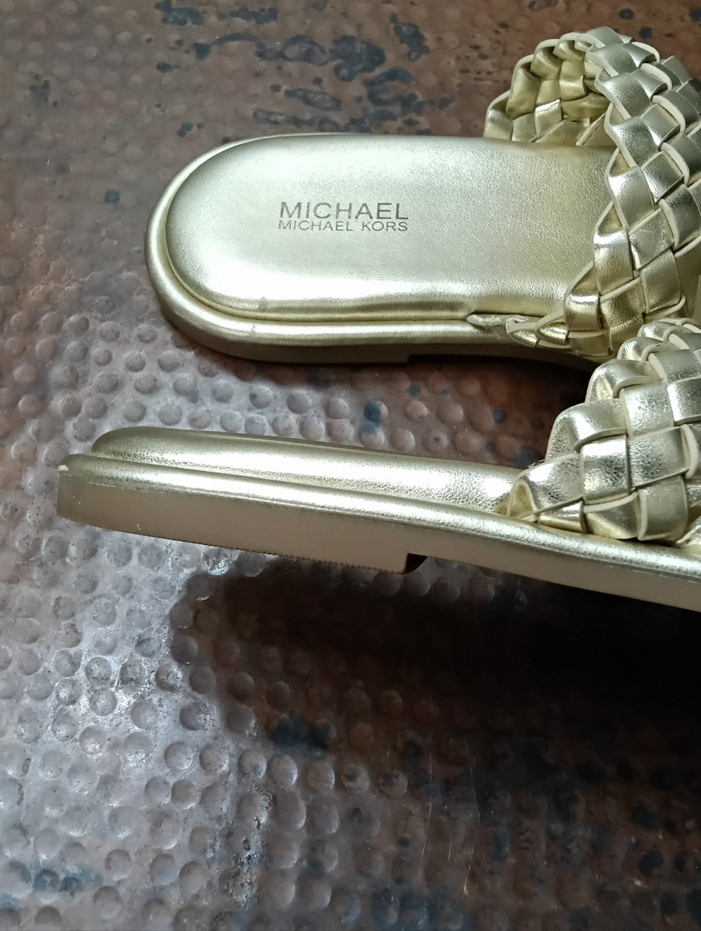 MICHAEL Michael Kors Sz. 9 Pale Gold Alba Metallic Braided Slide Flat Sandal - Picture 9 of 14